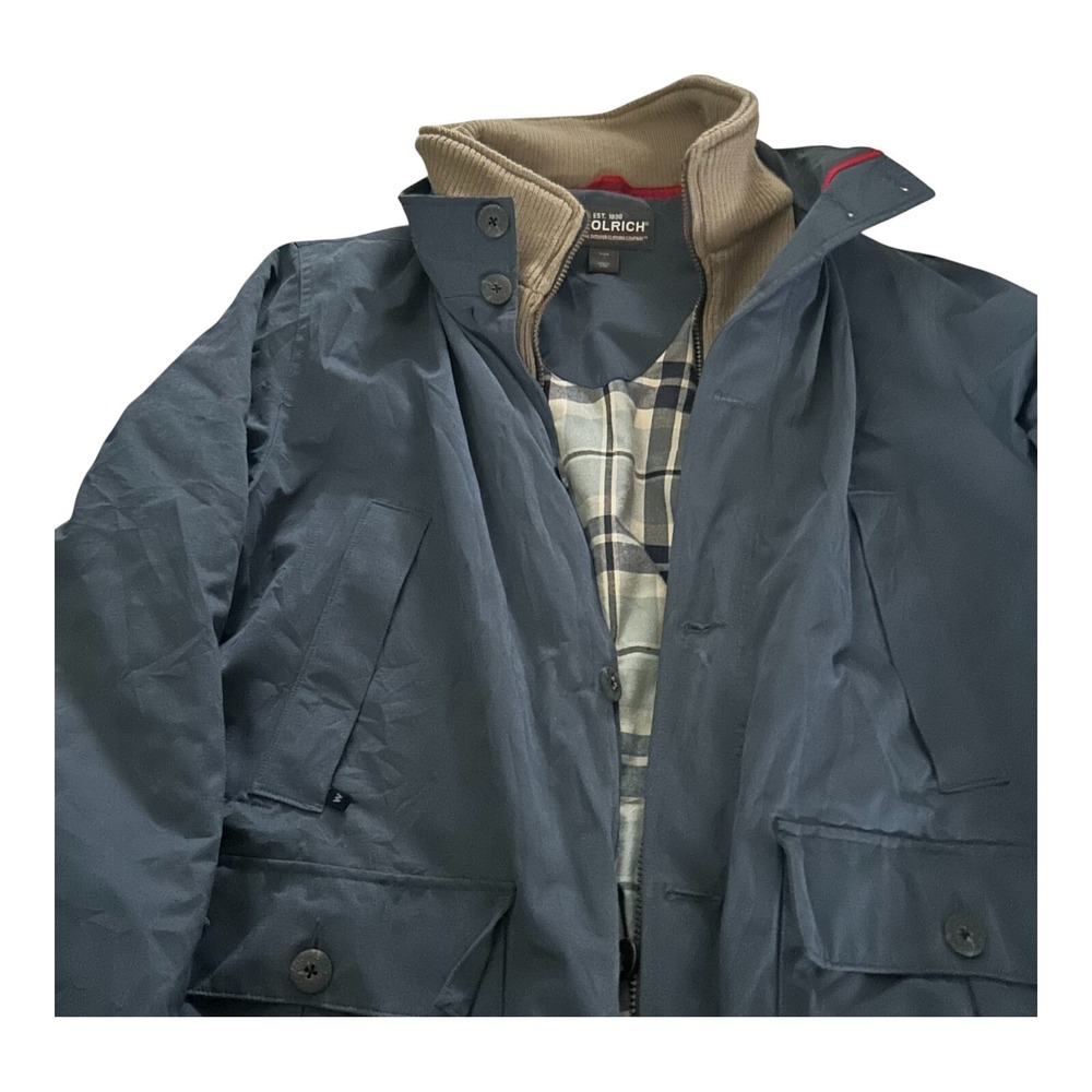 Woolrich VTG Parka Barn Chore Jacket Mens L Blue Zip Collared Plaid Flannel Line